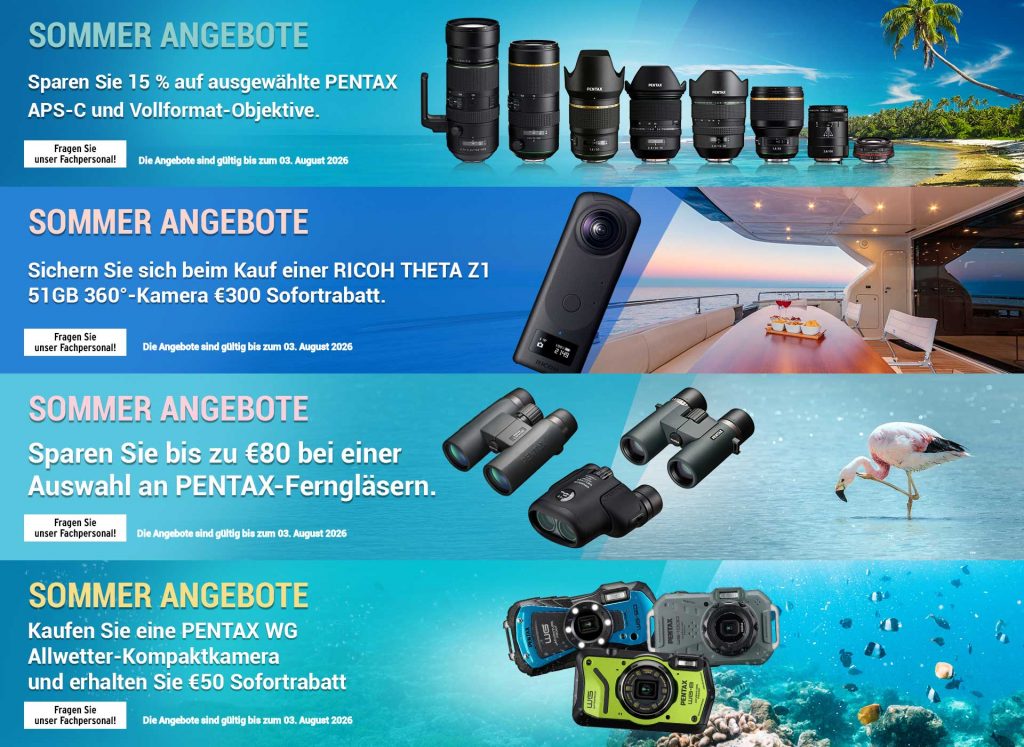 PENTAX und RICOH Sommerpromotion 26 – 15%, € 300,– Sofortrabatt u.v.m.